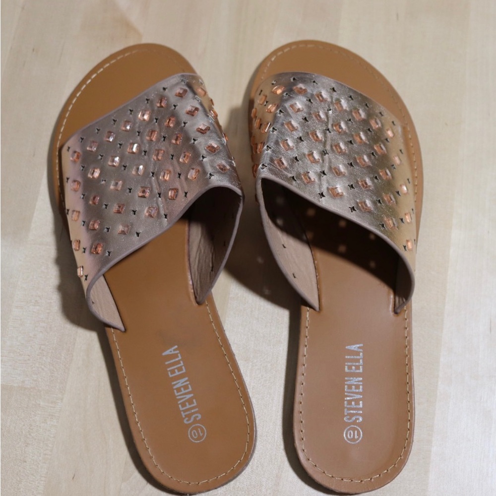 Steven Ella rose gold slide sandals, size 10